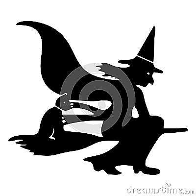 Holiday Halloween, Witch on a broom, silhouette on a white Vector Illustration