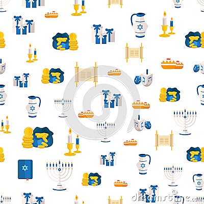 Holiday of Hanukkah web banner seamless pattern. Jewish symbols Vector Illustration