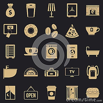 Holiday house icons set, simple style Vector Illustration