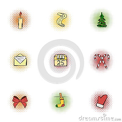 Holiday icons set, pop-art style Vector Illustration