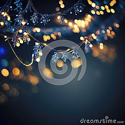 Holiday illumination and decoration concept - christmas garland bokeh lights over Stock Photo