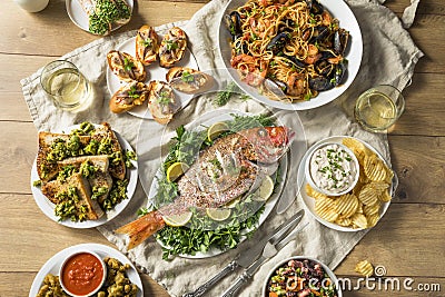 Holiday Italian Feast of 7 Fishes Stock Photo