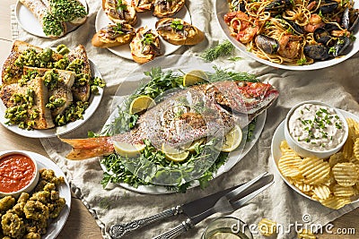 Holiday Italian Feast of 7 Fishes Stock Photo