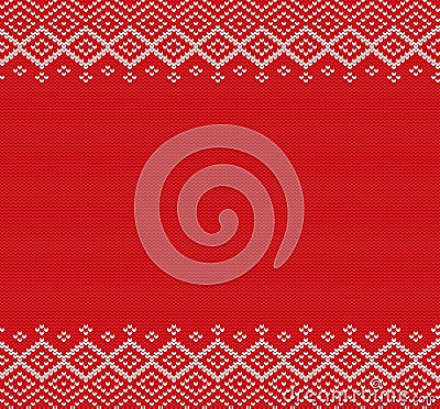 Holiday knitted geometric ornament with empty space for text. Knit christmas winter sweater design. Vector Illustration