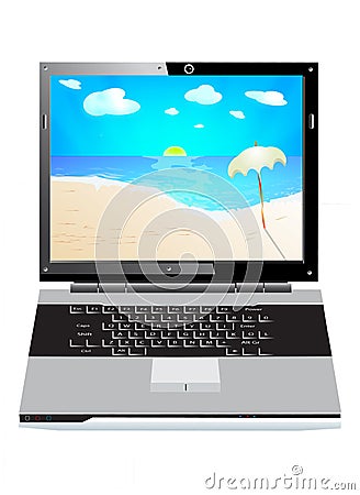 Holiday Laptop Cartoon Illustration