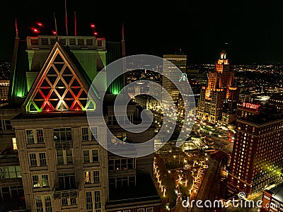 Holiday lights in Downtown Providence Rhode Island Night time December 2023 Editorial Stock Photo