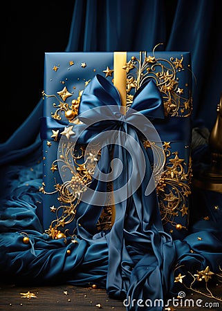 Holiday luxury gift boxes with golden decor and bow ribbon.Christmas gift wrapping Stock Photo