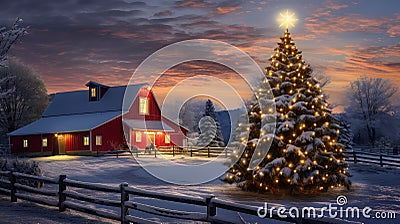 holiday merry christmas farm Cartoon Illustration