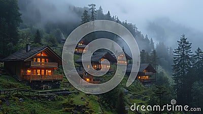 holiday modern luxury chalets on the slopes of the Alps Stock Photo