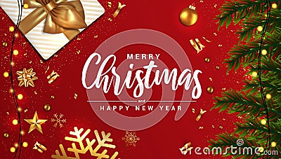 Holiday New year card - Merry Christmas on red background 3 Vector Illustration