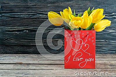 Holiday Postcard with Tulip Flowers Stock Photo