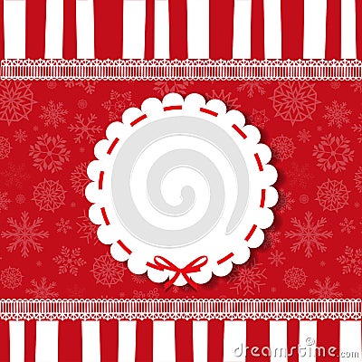 Holiday round vintage template on striped red and white background Vector Illustration