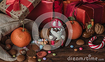 Holiday Saint Nicholas gifts and chocolate Stock Photo