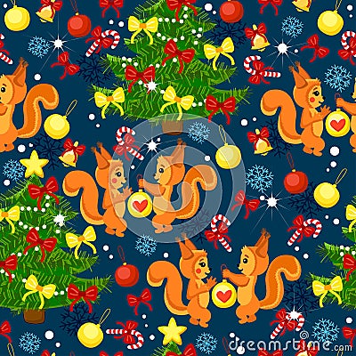 Holiday seamless pattern with funny animals. Stock Photo