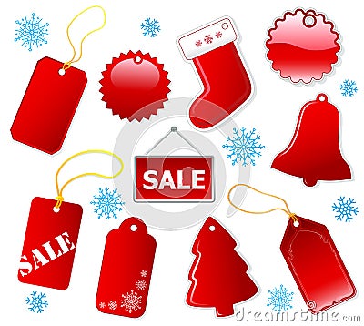 Holiday shopping red tags. Vector Illustration