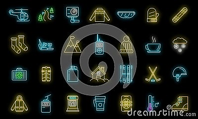 Holiday ski resort icon set vector neon Vector Illustration