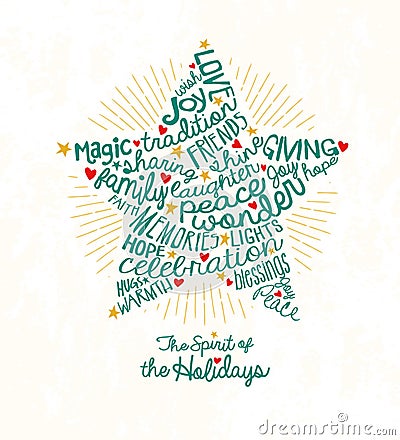 Holiday star greeting card with inspiring handwritten words Vector Illustration