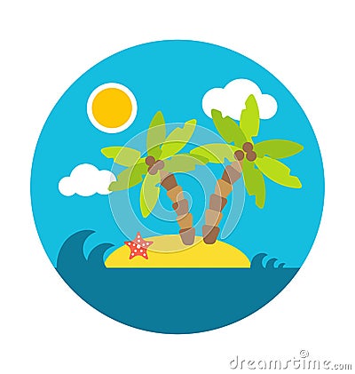 Holiday summer island, flat vector circle style Vector Illustration