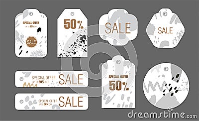 Holiday tags set with abstract calligraphic shapes background Vector Illustration