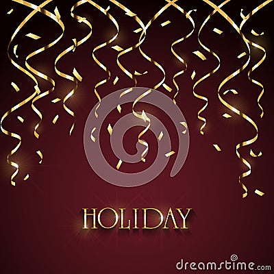 Holiday tinsel and confetti on dark red background Vector Illustration