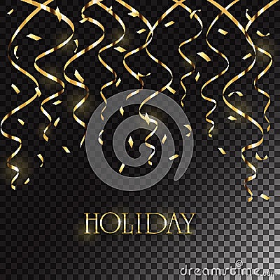 Holiday tinsel and confetti on dark transparent background Vector Illustration