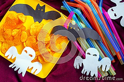 Holiday to relax with crispy chips and decorations Stock Photo