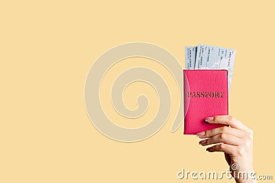 Holiday tourism travel agency hand passport ticket Stock Photo