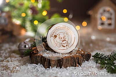 Holiday traditional food bakery. Gingerbread lucky Pig in cozy w Editorial Stock Photo
