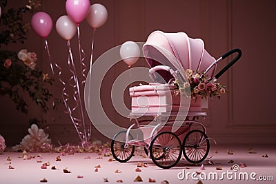 A holiday tribute to the birth of a girl, symbolized by a pink stroller Stock Photo
