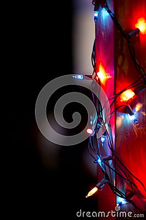 Holiday Twinkle Lights At Night Stock Photo