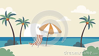 Holiday Vacation Background. Seaside with palm trees Vector template for advertise, travel agency, banner, projects Cartoon Illustration