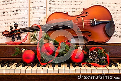 Holiday Violin and Piano Stock Photo