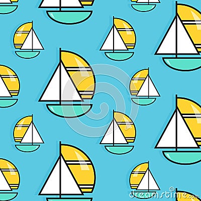 Holiday voyage pattern. Summer water trip wallpaper. Vacation sail boat print. Small ship marine texture. Cruise decoration Stock Photo