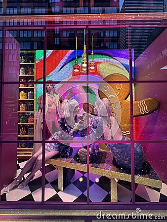 Holiday window display at Bloomingdale's, NYC, USA. Editorial Stock Photo