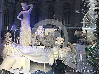 Holiday Window Displays at Saks Fifth Avenue in New York Editorial Stock Photo