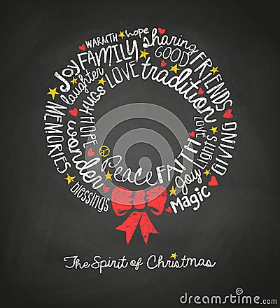 Holiday wreath greeting card with inspiring handwritten words Vector Illustration