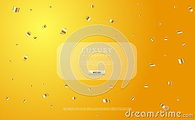 Holiday yellow background with gold confetti. Abstract vector poster or banner for congratulation card, anniversary, birthday Vector Illustration