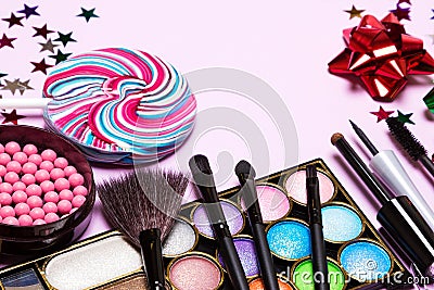 Holiday youth party makeup products Stock Photo