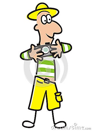 Holidaymaker and camera, vector cartoon Vector Illustration