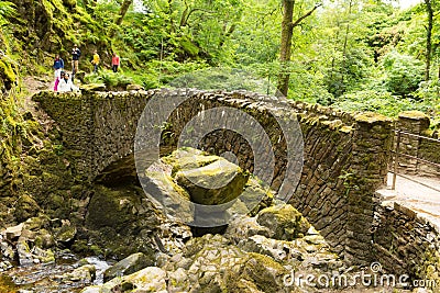 Holidaymakers and tourists Aira Force waterfall Ullswater Valley Lake District Cumbria England UK Editorial Stock Photo