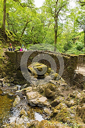Holidaymakers and tourists Aira Force waterfall Ullswater Valley Lake District Cumbria England UK Editorial Stock Photo