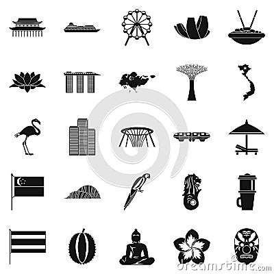 Holidays in Asia icons set, simple style Vector Illustration