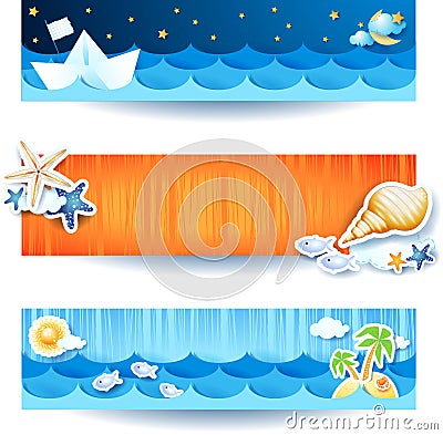 Holidays on the beach, set of banners Vector Illustration