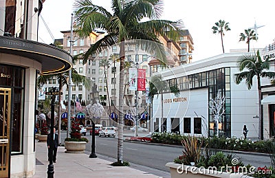 Holidays are coming - New Year decorations on the streets of Los Angeles Editorial Stock Photo