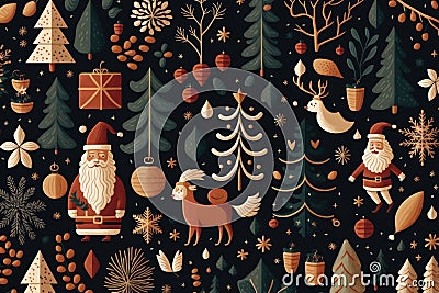 Holidays decorations. Christmas pattern. Beautiful illustration picture. Generative AI Cartoon Illustration