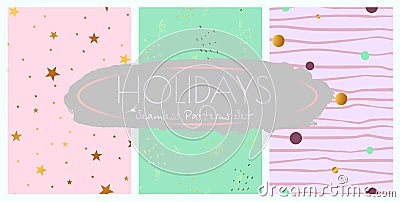 Holidays decorations seamless patterns set Stock Photo