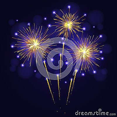 Holidays golden yellow vector fireworks Vector Illustration