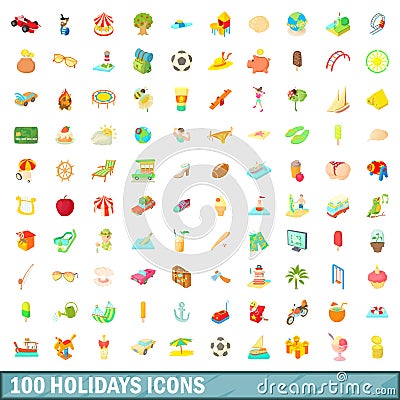 100 holidays icons set, cartoon style Vector Illustration