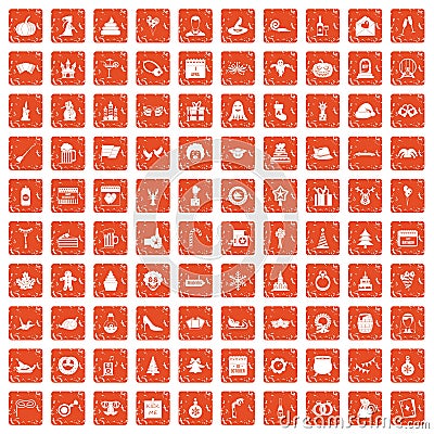 100 holidays icons set grunge orange Vector Illustration