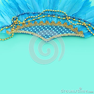 Holidays image of mardi gras and brazil masquarade carnival decorations over blue background. view from above Stock Photo